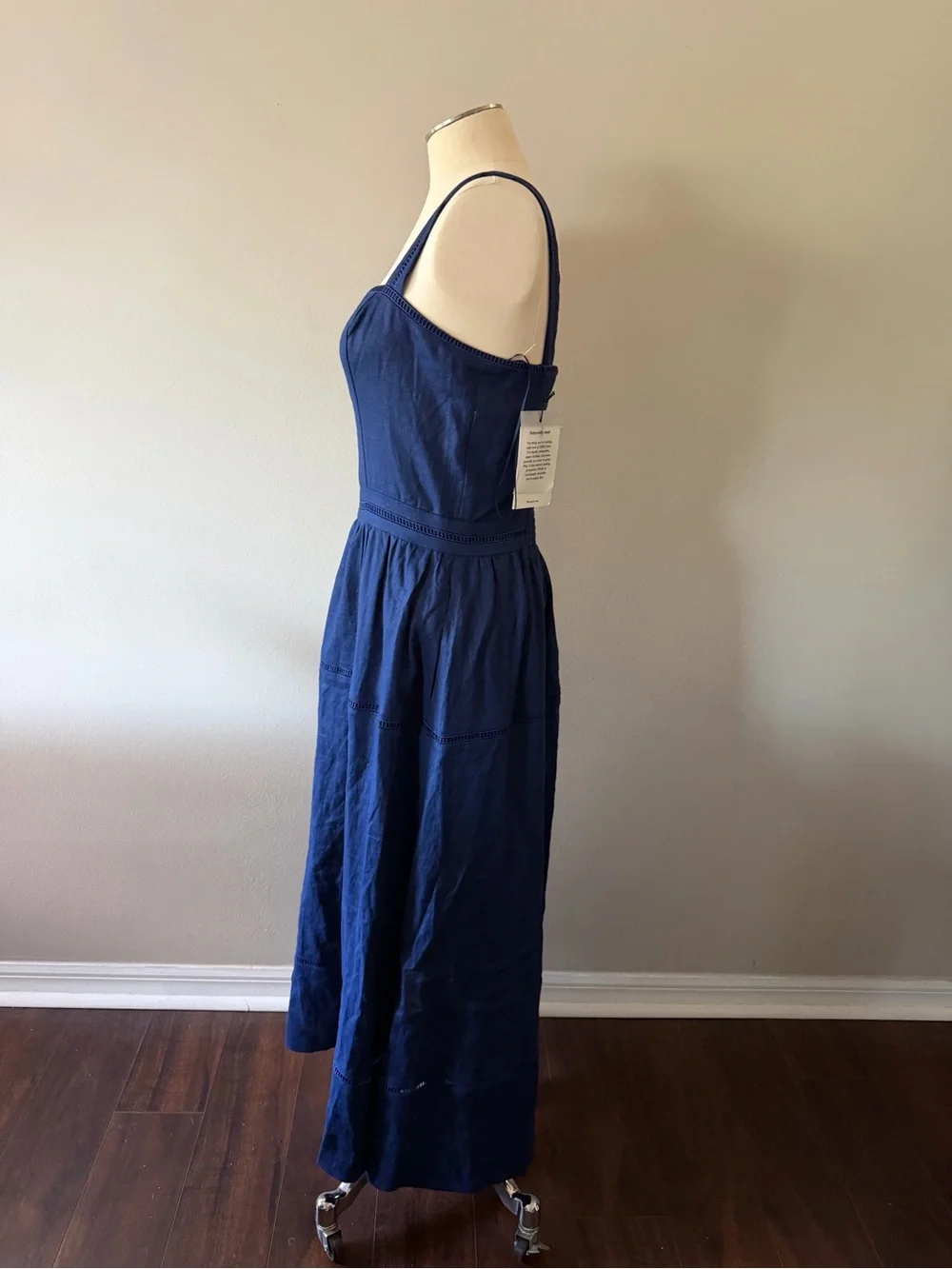 NWT Reformation Everett Linen dress 10, Navy Square Neck Sundress with Pockets - Picture 6 of 9